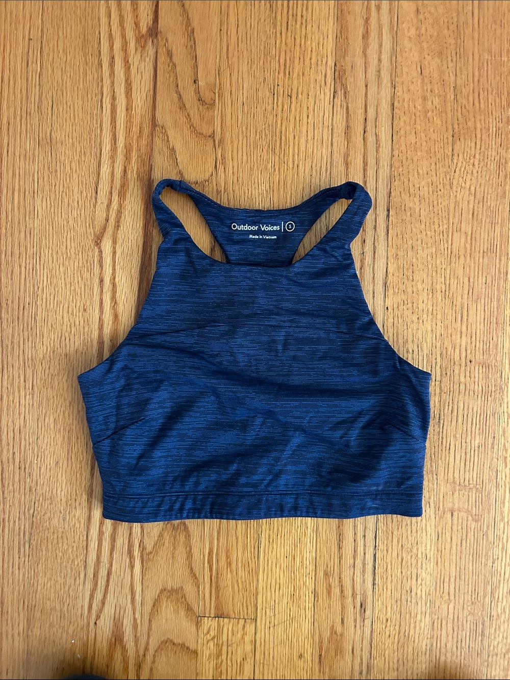 Outdoor Voices Navy Heather High-Neck Crop Sports Bra SZ small